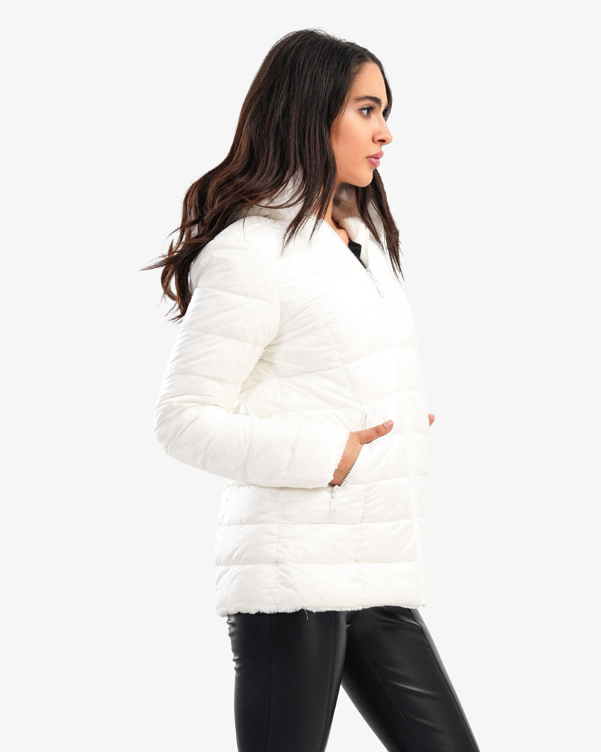 Women's Double Face Waterproof Puffer Coat In White