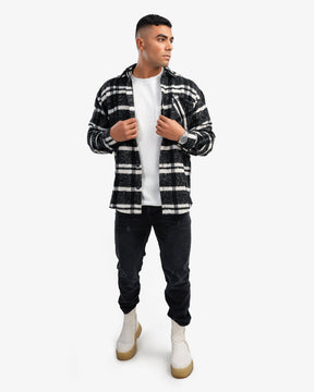 Men's Collar Wool Stripped Long Sleeve Shirt In Black