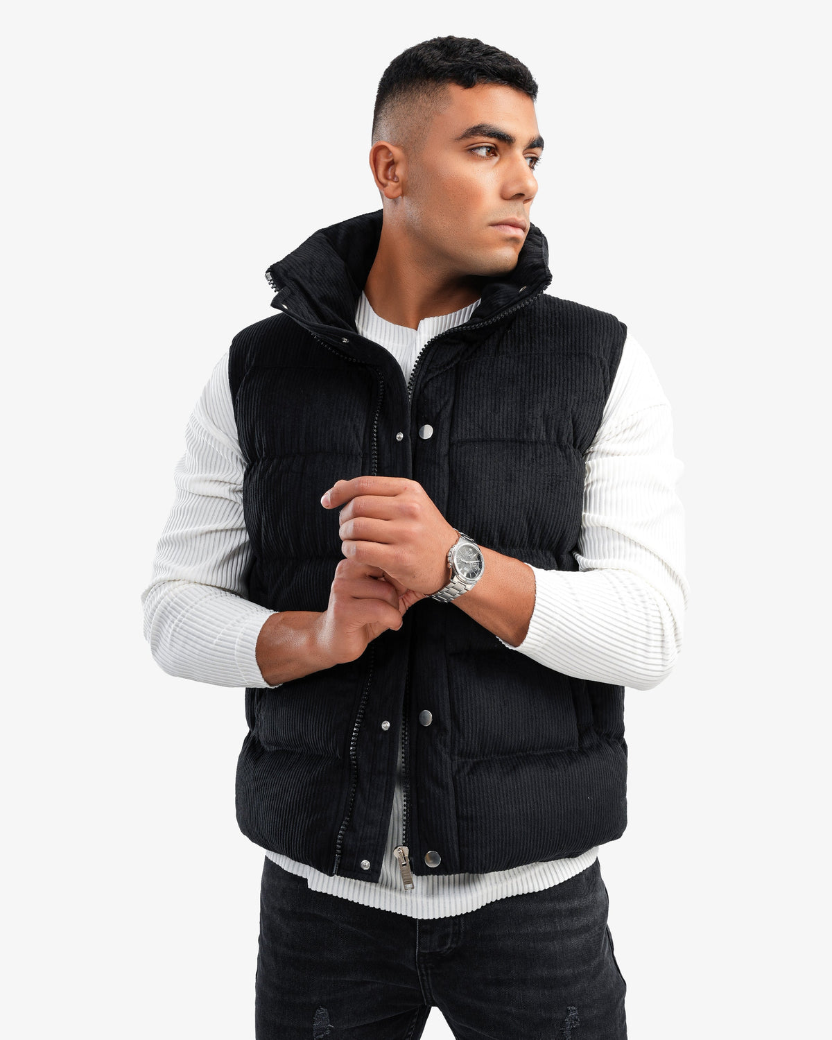 Men's High Collar Puffer Vest In Black