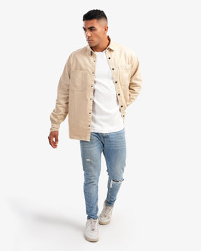 Men's Collar Overshirt In Beige