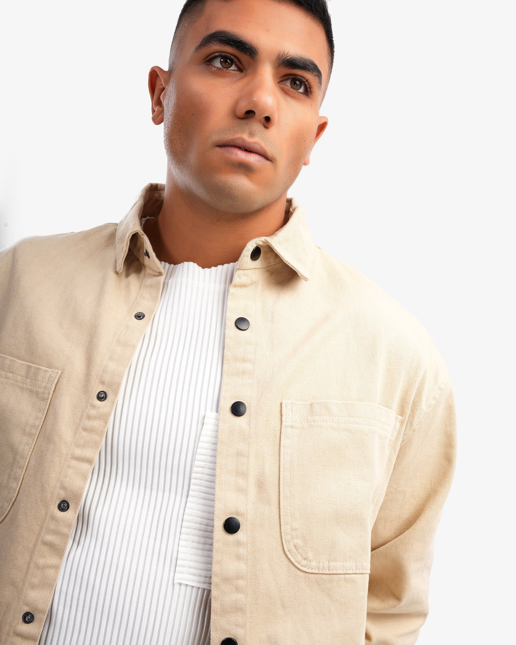 Men's Collar Overshirt In Beige