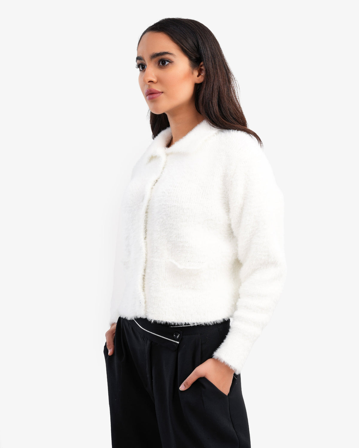 Women's Cropped Angora Cardigan In White