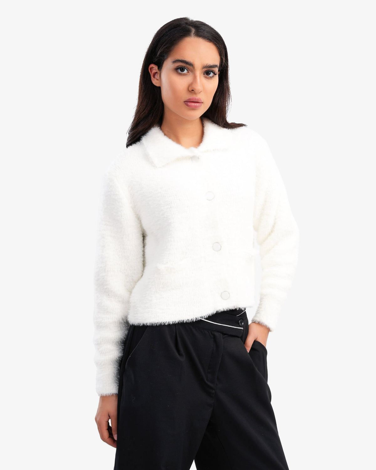 Women's Cropped Angora Cardigan In White