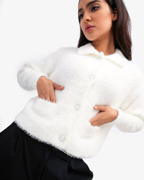 Women's Cropped Angora Cardigan In White