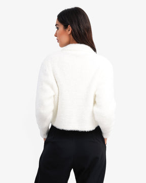 Women's Cropped Angora Cardigan In White