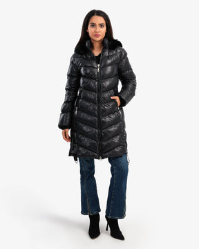 Women's Long Waterproof Puffer Coat In Black