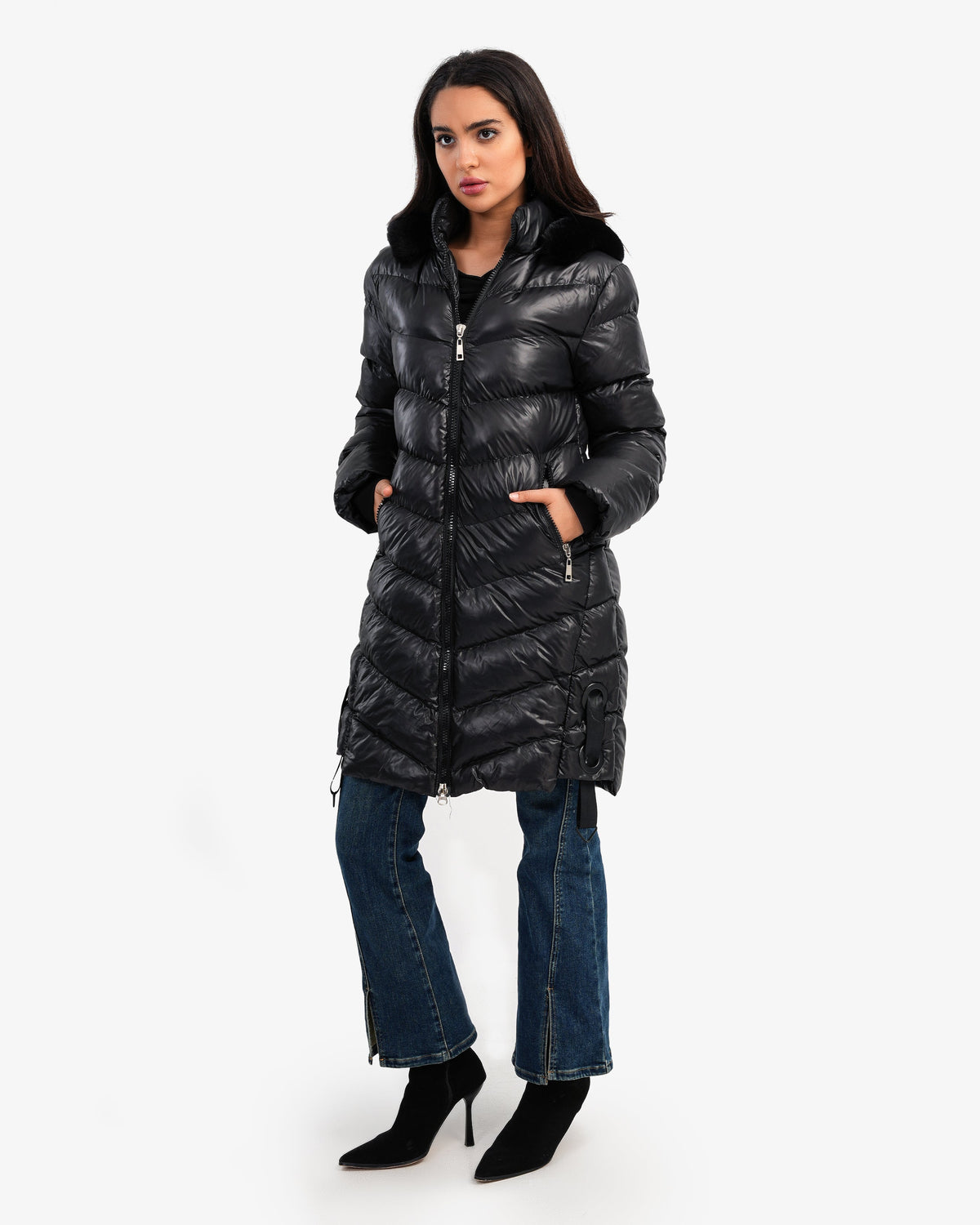 Women's Long Waterproof Puffer Coat In Black