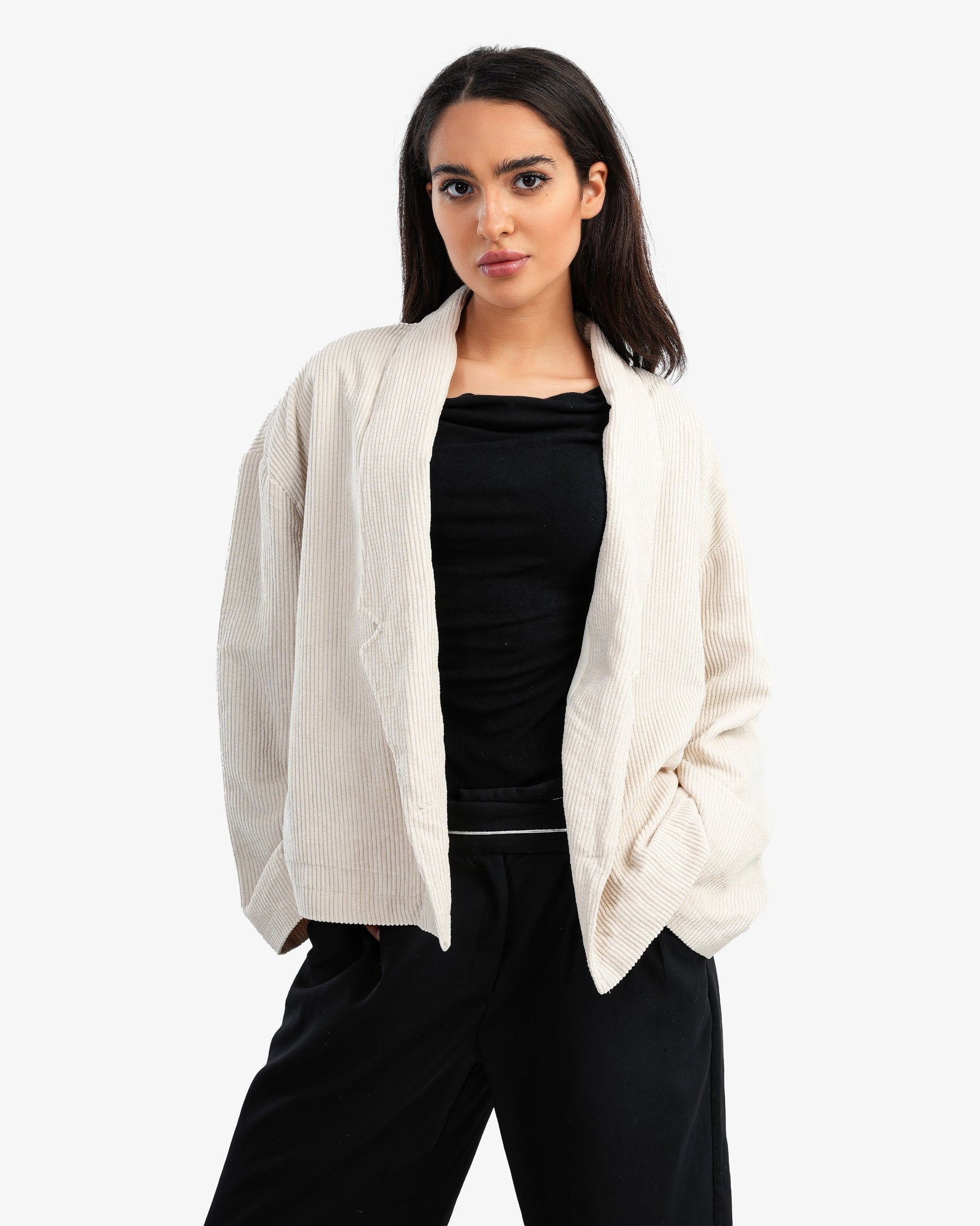 Women's Oversize Corduroy Blazer Cardigan In Off White