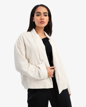 Women's Oversize Corduroy Blazer Cardigan In Off White