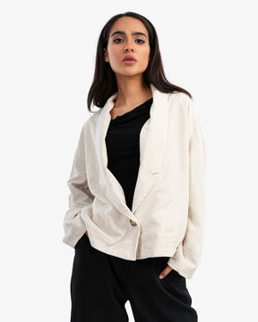 Women's Oversize Corduroy Blazer Cardigan In Off White