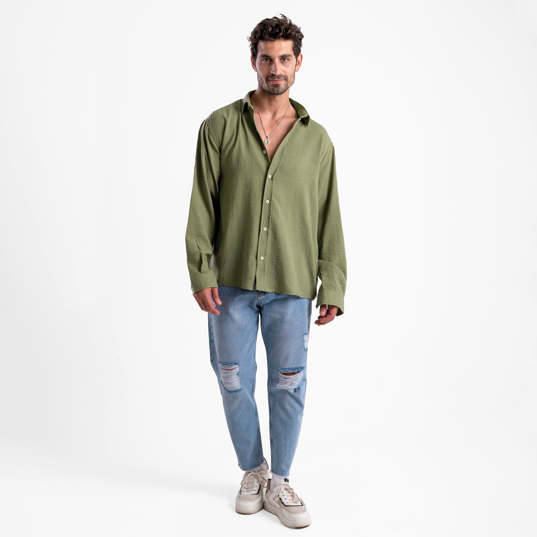 Men's Sage Green Oversize Loose Linen Shirt