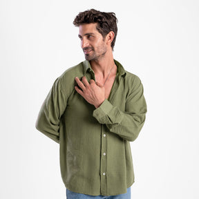 Men's Sage Green Oversize Loose Linen Shirt