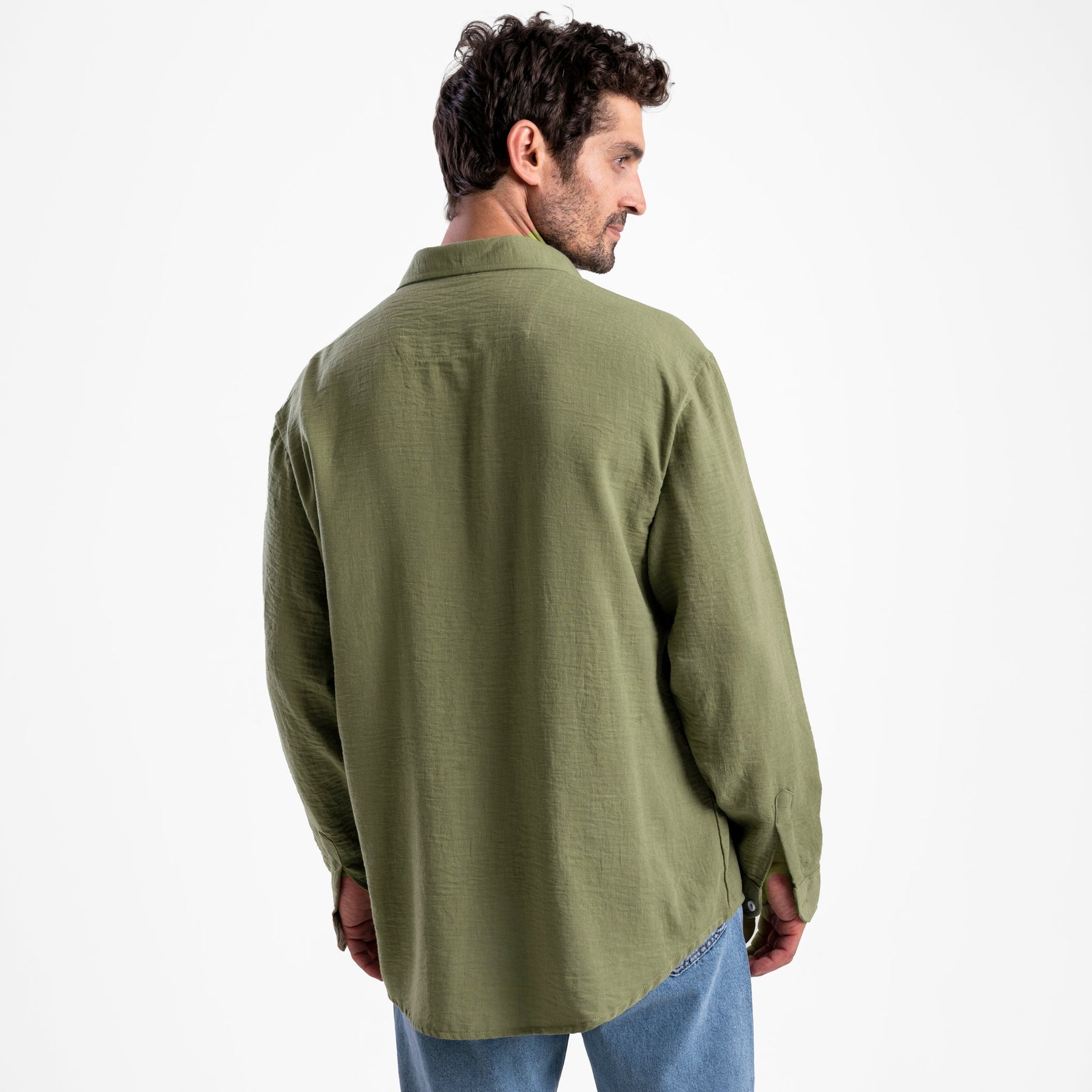 Men's Sage Green Oversize Loose Linen Shirt