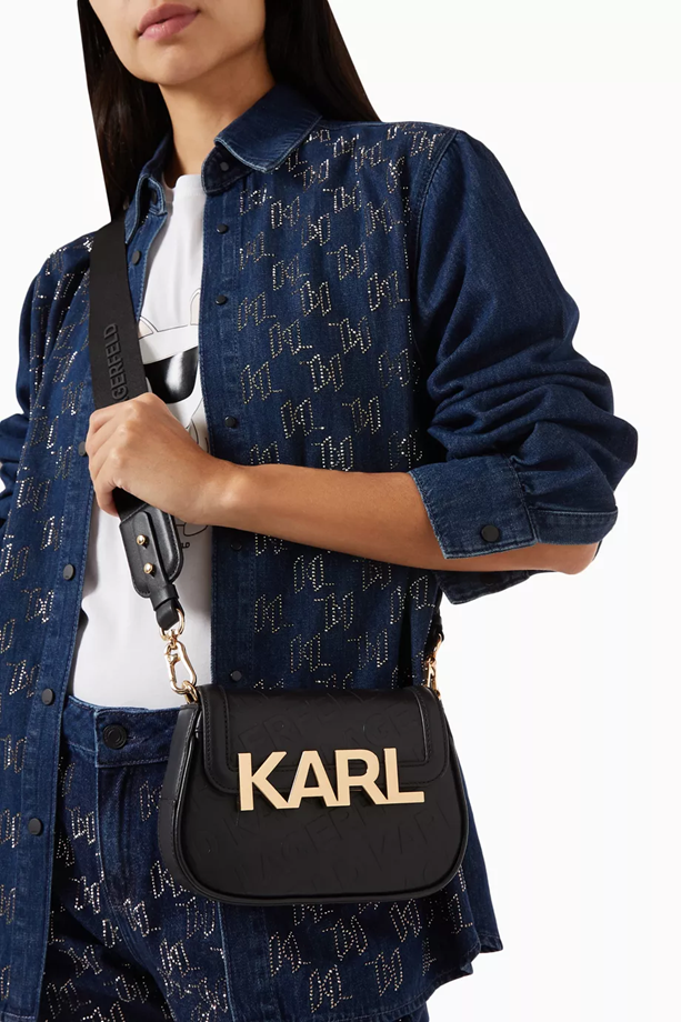 Original KARL LAGERFELD K/Letters Embossed Crossbody Bag in Leather