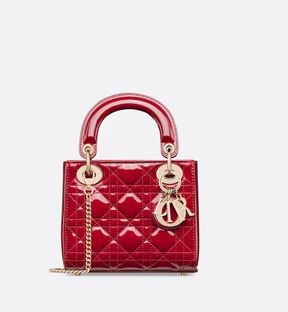 Mini Lady Dior Bag Cherry Red Patent Cannage Calfskin