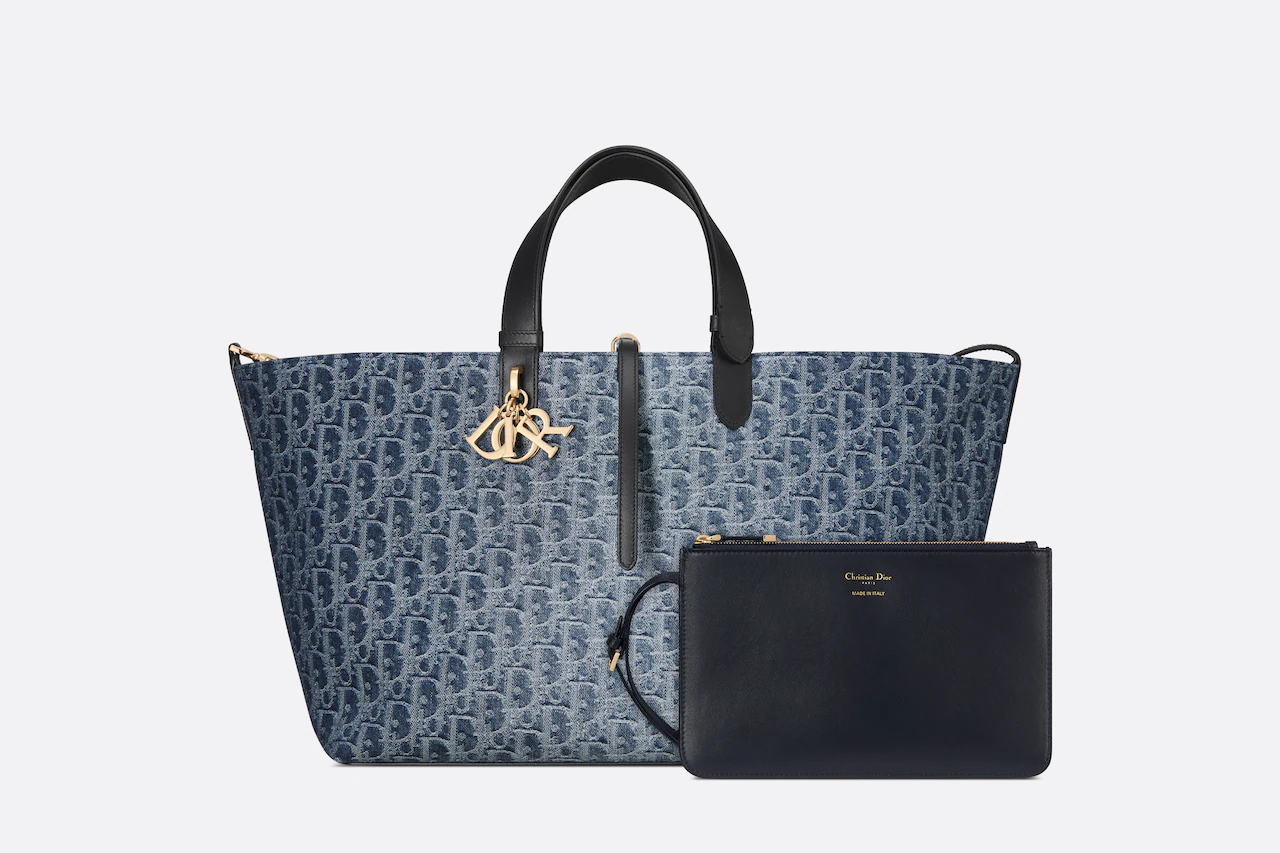 Large Dior Toujours Blue Denim Oblique Jacquard Bag