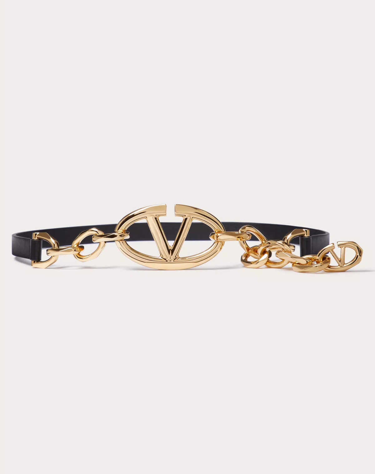 VLOGO SIGNATURE SHINY CALFSKIN BELT WITH CHAIN