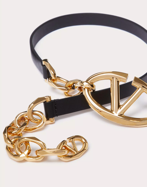 VLOGO SIGNATURE SHINY CALFSKIN BELT WITH CHAIN