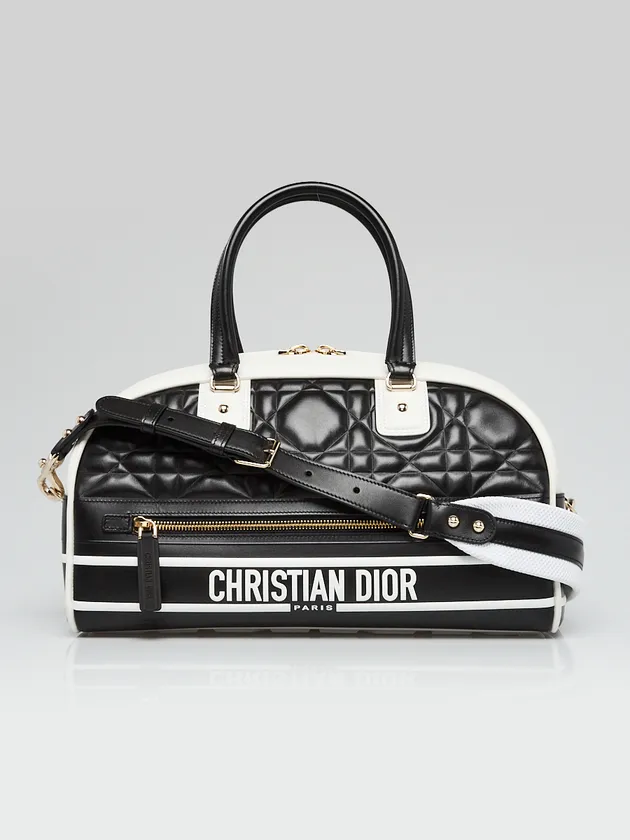 CHRISTIAN DIOR Black/White Quilted Leather Mini Vibe Bowling Bag