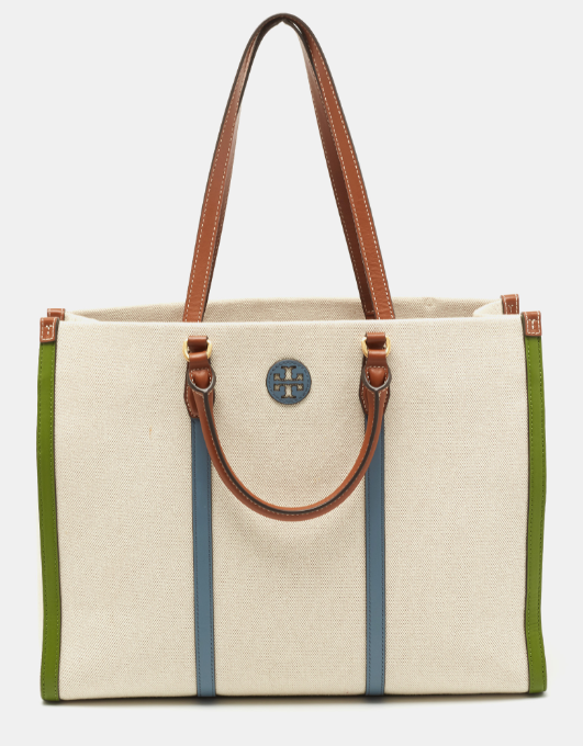 Tory Burch Beige Canvas and Leather Blake Shopper Tote