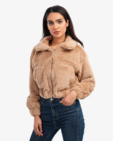 Women's Plain Fluffy Jacket In Beige