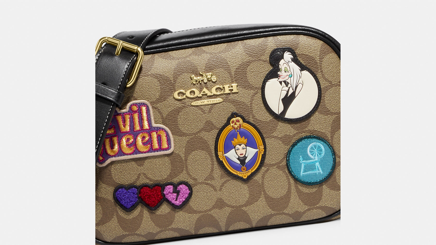 COACH X Disney Jamie Camera Bag In Signature Canvas With Patches CC151 Bag Gold Khaki Multi
