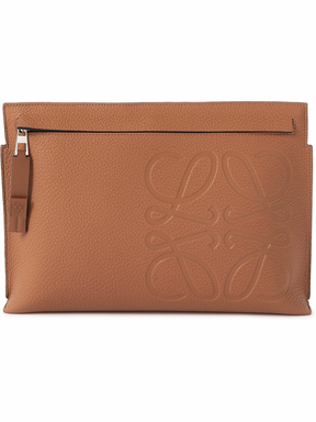 Loewe Brand T Logo-Debossed Full-Grain Leather Pouch