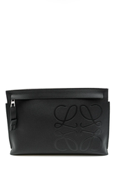 Loewe black grained leather logo clutch