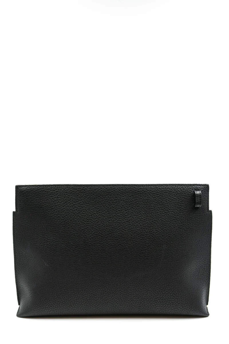 Loewe black grained leather logo clutch