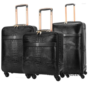 3 PCS Suitcases High Quality PU Crocodile Pattern Suitcase Trolley Luggage