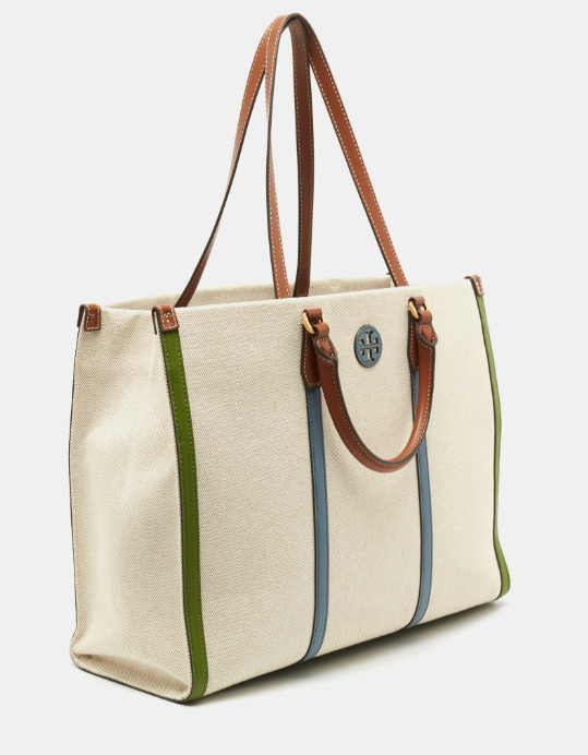 Tory Burch Beige Canvas and Leather Blake Shopper Tote