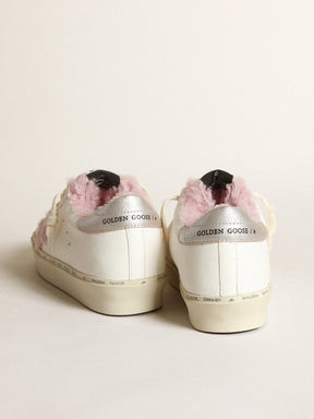 Women's Golden Goose Hi Star in white nappa with pink shearling star and lining