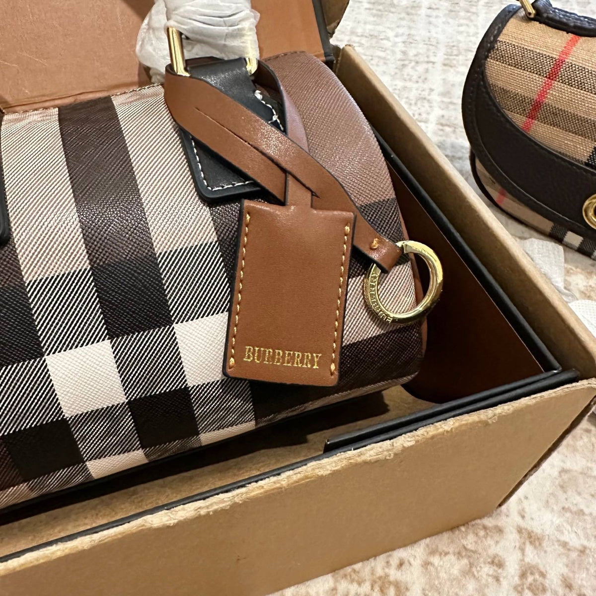 Burberry mini check padlock tote bag