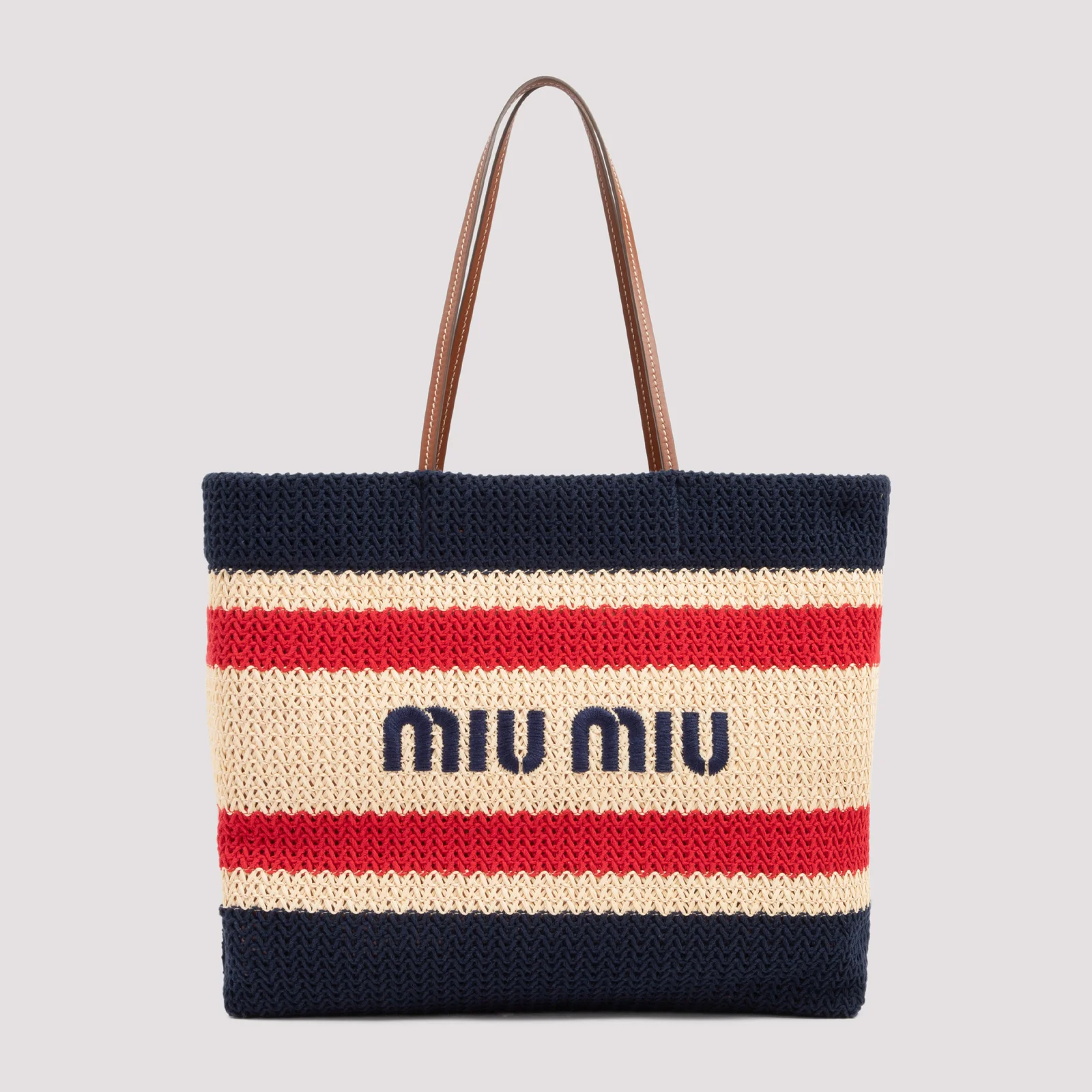 Miu Miu Striped Woven Top Handle Bag