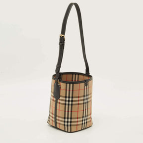 Burberry Ashby Archive Beige Check Fabric and Leather Bucket Bag