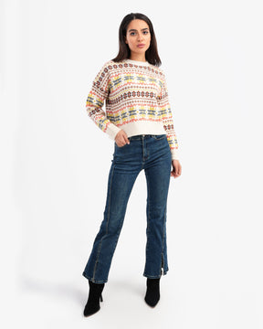 Women's Printed Knitted Sweater In Beige