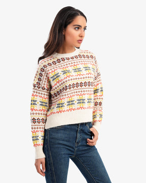 Women's Printed Knitted Sweater In Beige