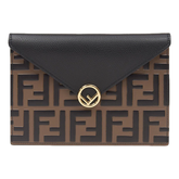 Fendi F is Fendi Black Brown Embossed Leather Flat Pouch