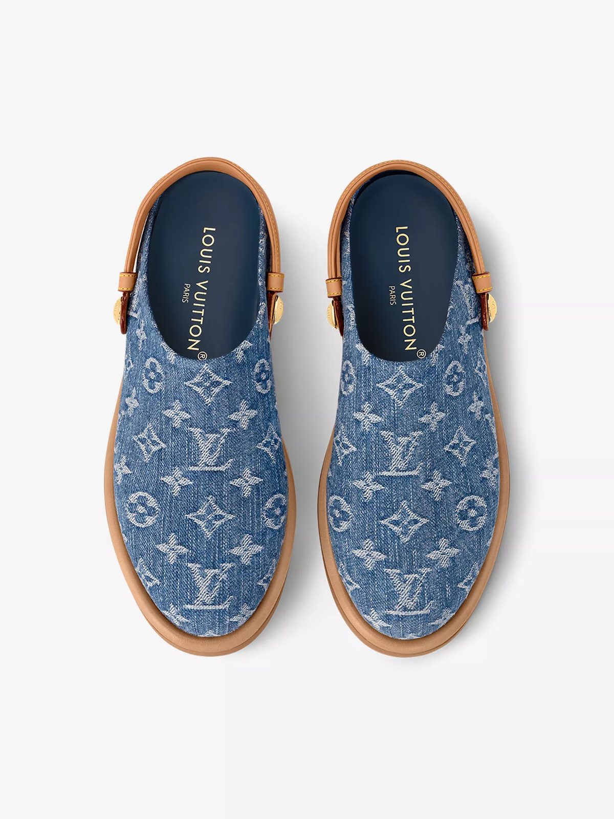 LOUIS VUITTON Aspen monogrammed denim and leather clogs