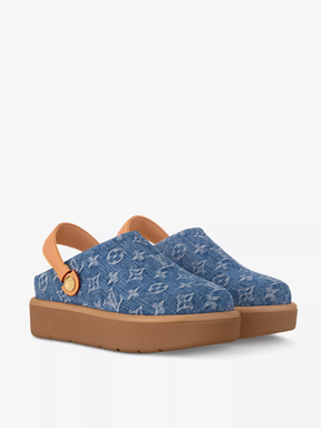 LOUIS VUITTON Aspen monogrammed denim and leather clogs