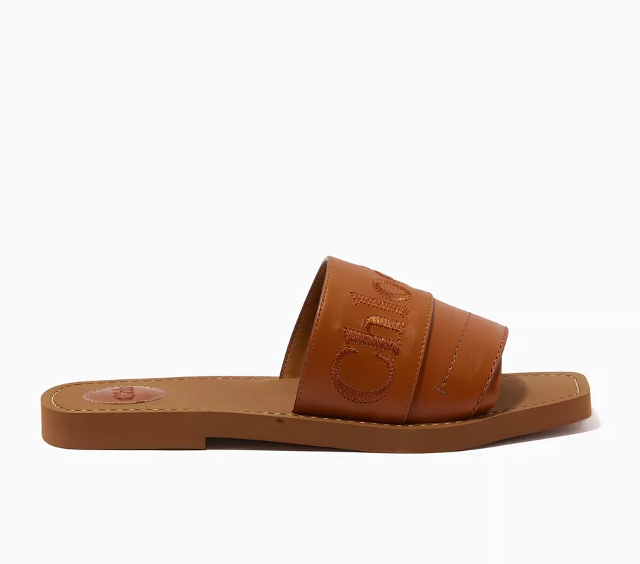 Chloe Woody Logo Slide Sandals in Calfskin