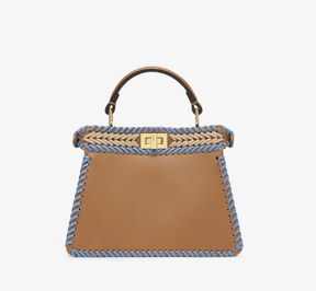 Peekaboo ISeeU Petite Beige and light blue braided leather bag