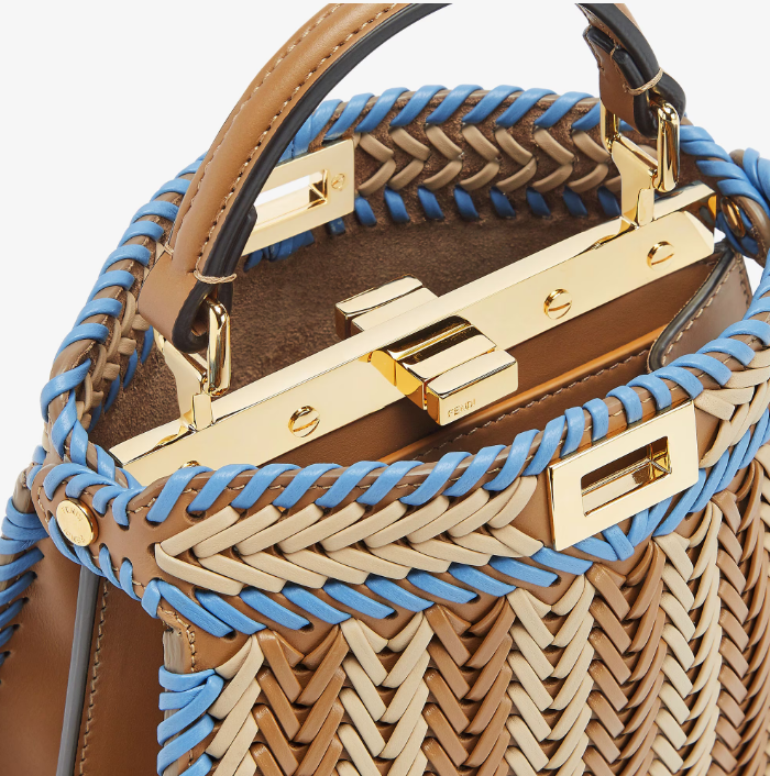 Peekaboo ISeeU Petite Beige and light blue braided leather bag