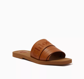 Chloe Woody Logo Slide Sandals in Calfskin