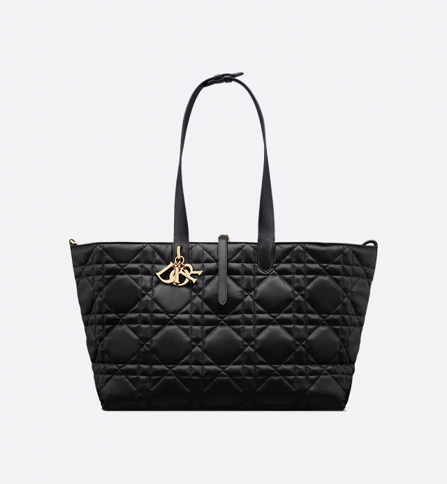 Large Dior Toujours Bag Black Macrocannage Calfskin