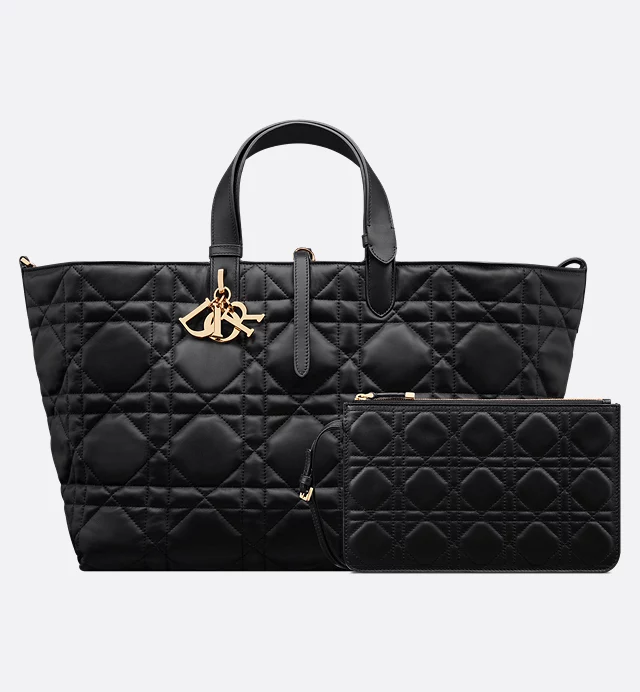 Large Dior Toujours Bag Black Macrocannage Calfskin