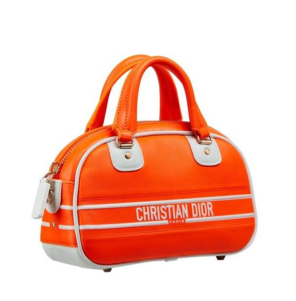 CHRISTIAN DIOR Orange Quilted Leather Mini Vibe Bowling Bag