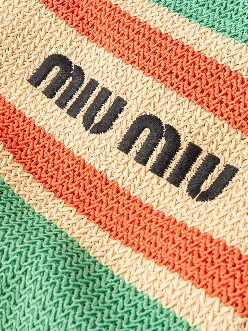Miu Miu Logo-embroidered Straw Tote Bag