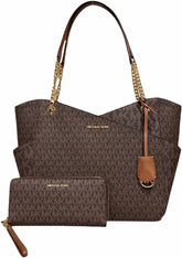 MICHAEL KORS JET SET TRAVEL LARGE X CHAIN MK SIGNATURE SHOULDER TOTE BAG