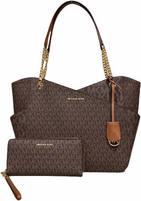 MICHAEL KORS JET SET TRAVEL LARGE X CHAIN MK SIGNATURE SHOULDER TOTE BAG